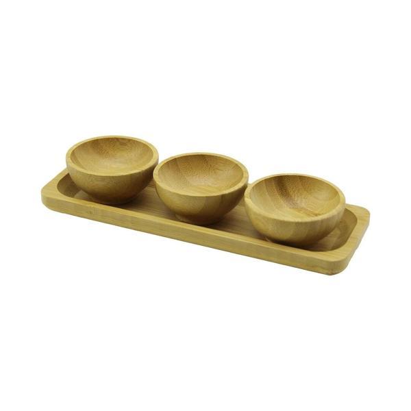 3PCS - SUNUM TEPSİLİ   MİNİ - ÇAP: 6CM  AHŞAP BAMBU LOKUMLUK - ÇEREZLİK KASE (5365) - Image 1