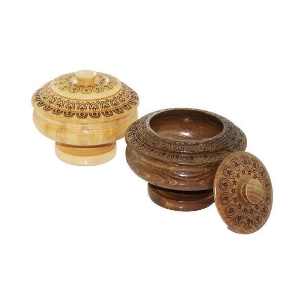 AYAKLI   DESENLİ - CNC İŞLEMELİ  AHŞAP ŞEKERLİK KAPAKLI  FİLELİ AMBALAJ (5365) - Image 1