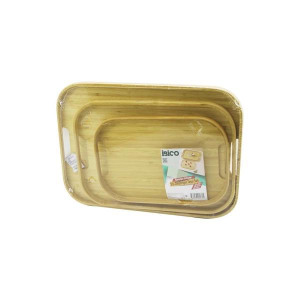 DİKDÖRTGEN - 3 BOY BAMBU AHŞAP TEPSİ SETİ 22X33--28X40--33X45CM (5365) - Image 1