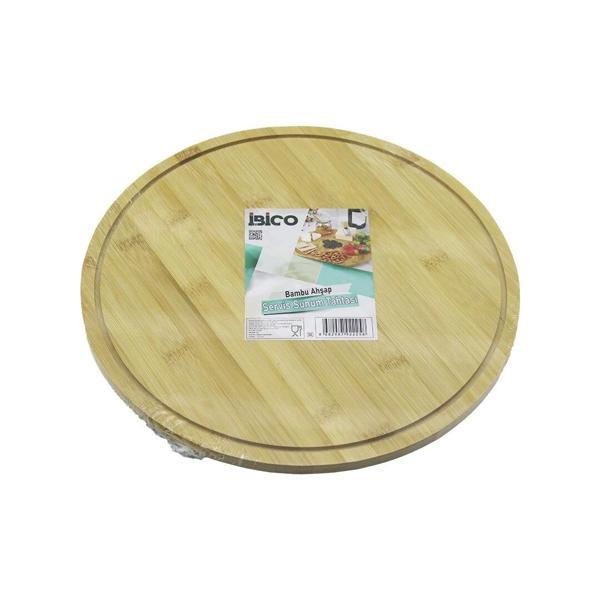 YUVARLAK DÖNER TABLALI AHŞAP BAMBU SUNUM TEPSİSİ TAHTASI =29.7CM - MİNİ SOFRA KANALLI KENAR (5365) - Image 1