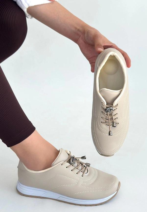 BİÇOMİ Finna Bej Cilt Bağcıklı Spor Ayakkabı - Image 1