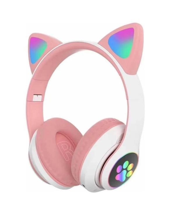 Kedi Kulaklı LED Işıklı Bluetooth Kulaklık, Pembe, Mikrofonlu, Hafıza Kartı Girişli, PC Tablet Laptop Uyumlu, Kulak Üstü - Image 1