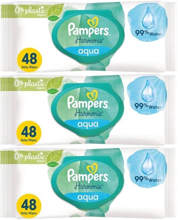 Prima Pampers Harmonie Islak Havlu Mendil Aqua Pure 48 Yaprak 3 Lü Set (144 Yaprak) Organik Pamuk - Image 1
