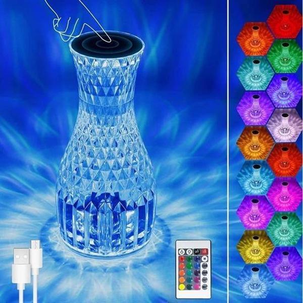 Sürahi Model USB Şarjlı Kumandalı 16 Farklı Işık Modlu Masa Üstü Kristal Akrilik Lamba Led (5365) - Image 1