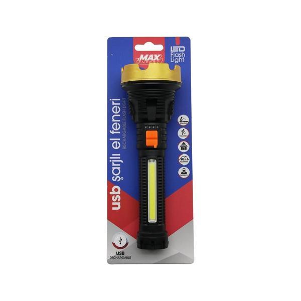 ORTA=19CM 2İN1= OSL LED - COB LED USB ŞARJLI EL FENERİ 3-KADEME IŞIK - FLAŞÖR ŞARJ GÖSTERGE (5365) - Image 1