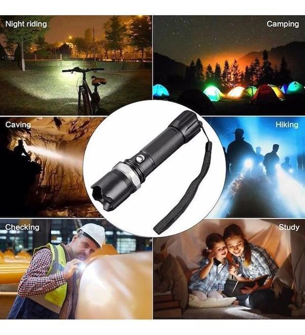 Profesyonel Şarjlı El Feneri Uzun Menzilli Şarjlı Zoomlu Süper Güçlü Acil Durum Feneri Çift Bataryal - Image 1