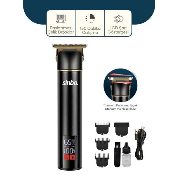 USB ŞARJLI - LCD GÖSTERGELİ SAÇ - SAKAL KESME TRAŞ MAKİNESİ ALÜMİNYUM ALAŞIMLI GÖVDE SHC-1907 (5365) - Image 1