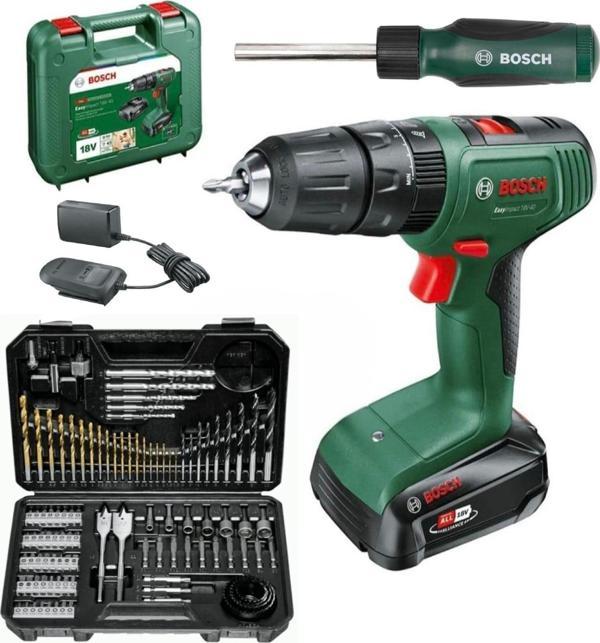BOSCH Easyımpact 18v-40 Akülü Vidalama 2 Ah (TEK) Batarya,103 Parça Uç ve Aksesuar Seti ve Tornavida - Image 1
