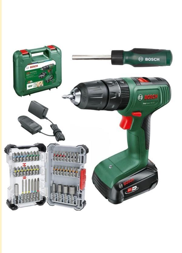 BOSCH  Easyımpact 18V-40 Akülü Vidalama (TEK) Batarya 2 Ah,43 Parça Vidalama Ucu Seti ve Tornavida - Image 1