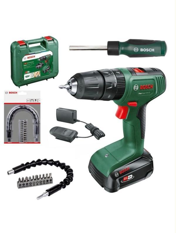 BOSCH Easyımpact 18V-40 Akülü Vidalama (TEK) Batarya, 10 Lu Esnek Bükülür Vidalama Seti ve Tornavida - Image 1