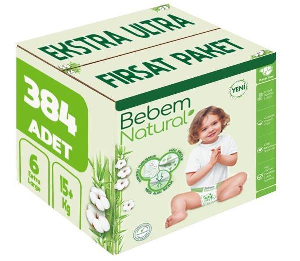 Bebem Bebek Bezi Natural Beden:6 (15+Kg) Extra Large 384 Adet Ekstra Ultra Fırsat Pk - Image 1