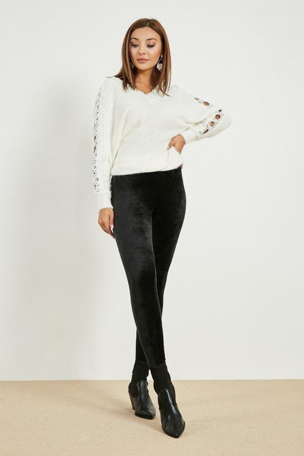 Momslab Kadın Siyah Yüksek Bel Kadife Tayt Pantolon Siyah 2Xl - Image 1