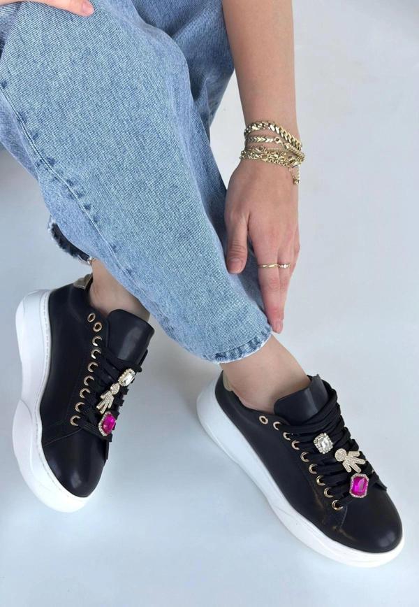 BİÇOMİ Gane Siyah Cilt Bağcıklı Spor Ayakkabı - Image 1