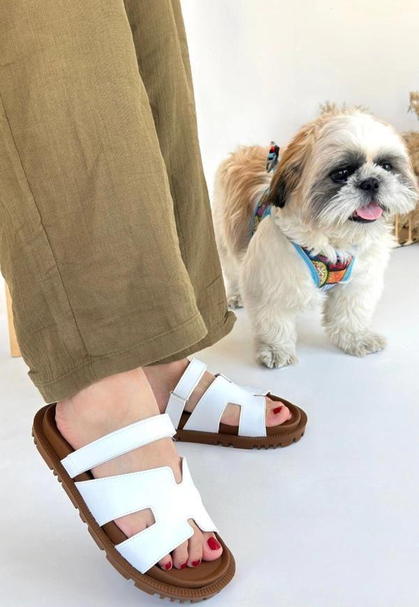 BİÇOMİ Kooni Beyaz Cilt Terlik - Image 1