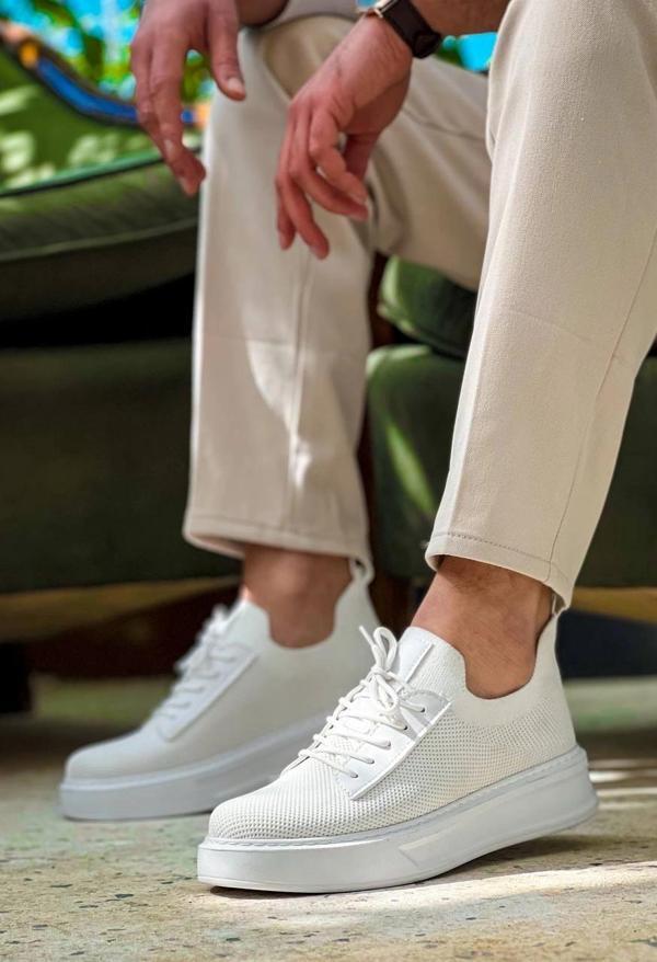 BİÇOMİ KB-116 Kuback Beyaz Bağcıklı Triko Günlük Erkek Ayakkabı - Image 1