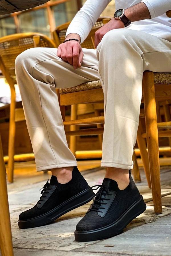 BİÇOMİ KB-116 Kuback Siyah Siyah Taban Bağcıklı Triko Günlük Erkek Ayakkabı - Image 1