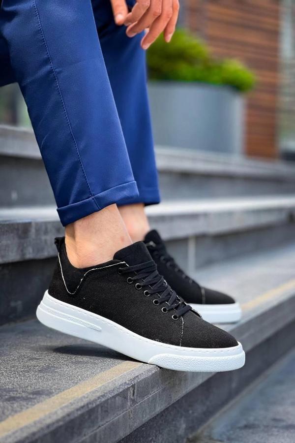 BİÇOMİ KB-X204 Kuback Siyah Keten Beyaz Yüksek Taban Günlük Erkek Spor Ayakkabı - Image 1