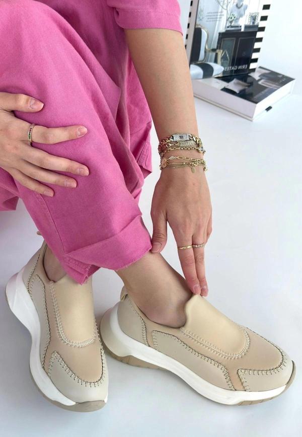 BİÇOMİ Kendy Bej Cilt Spor Ayakkabı - Image 1