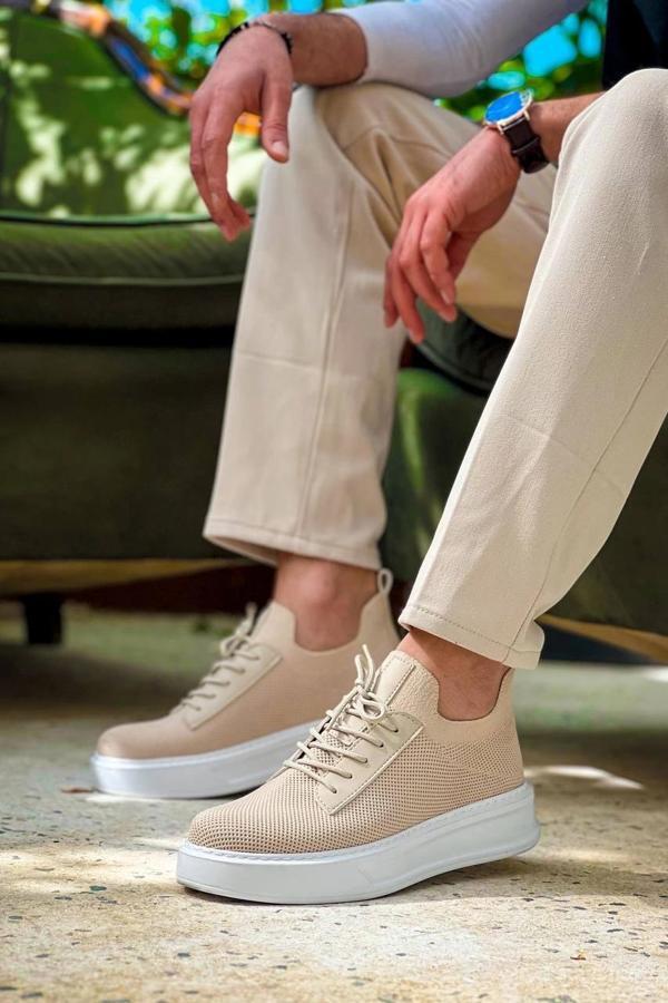 BİÇOMİ KB-116 Kuback Bej Bağcıklı Triko Günlük Erkek Ayakkabı - Image 1