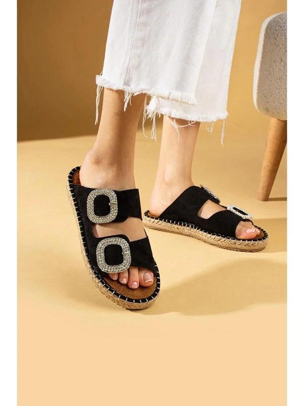 BİÇOMİ Hertas Siyah Nubuk Tokalı Terlik - Image 1