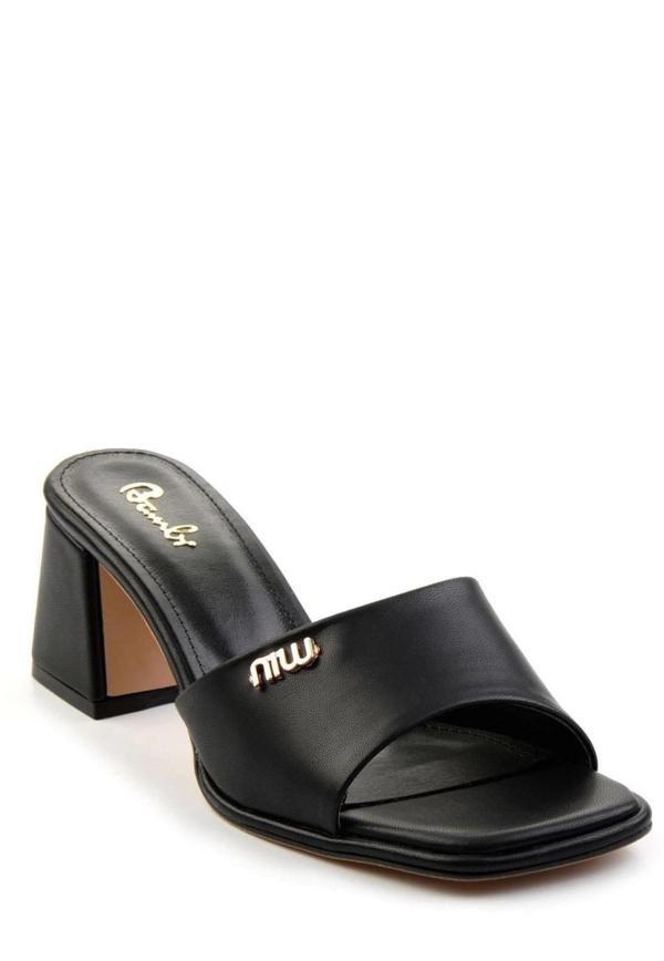 BİÇOMİ Miyon Siyah Cilt Topuklu Terlik - Image 1