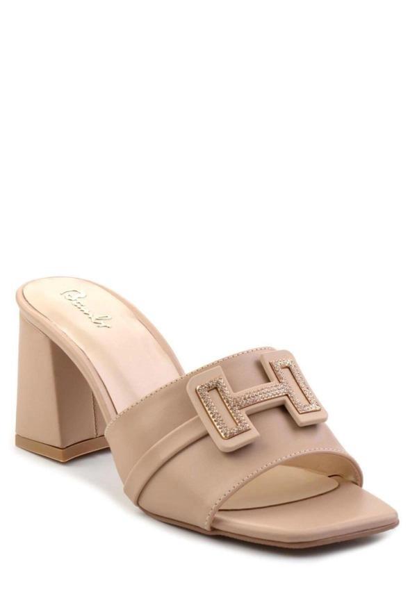 BİÇOMİ Erew Bej Cilt Topuklu Terlik - Image 1