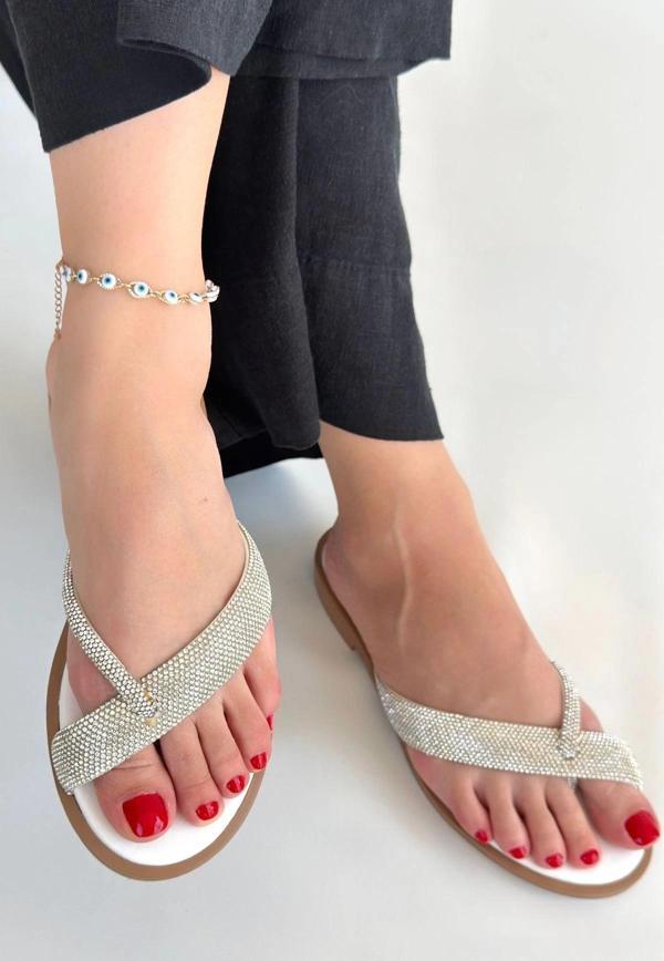 BİÇOMİ Eday Gümüş Boncuk İşlemeli Terlik - Image 1