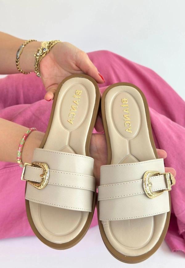 BİÇOMİ Orja Bej Cilt Terlik - Image 1