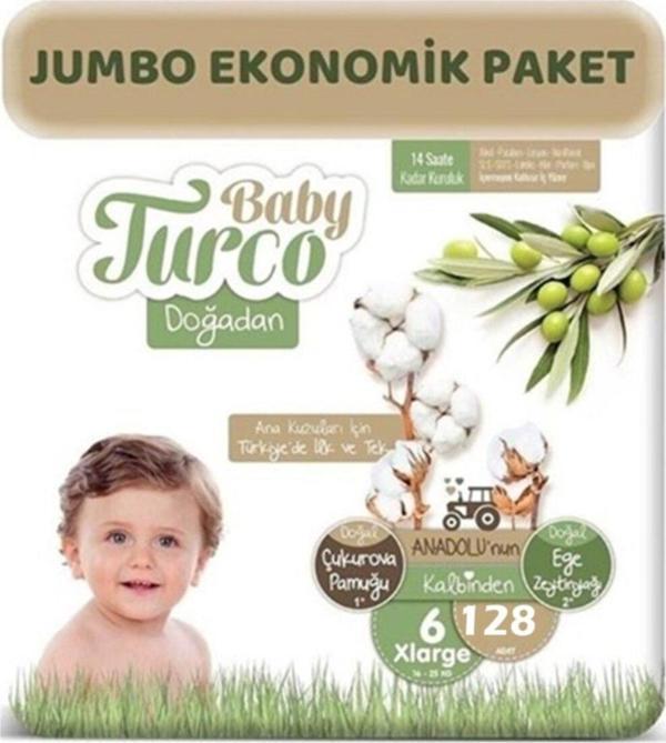 Baby Turco Doğadan Bebek Bezi 6 Numara Xlarge Aylık Ekonomik Paket 128 Adet - Image 1