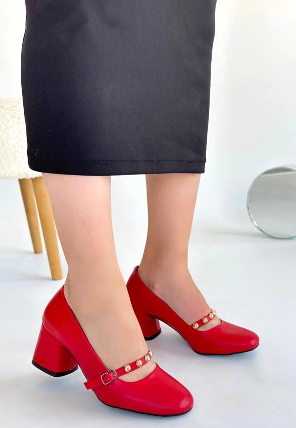 BİÇOMİ Tino Kırmızı Cilt Topuklu Ayakkabı - Image 1