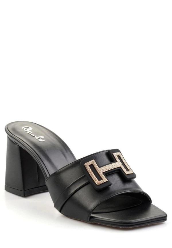 BİÇOMİ Leyya Siyah Cilt Topuklu Ayakkabı - Image 1