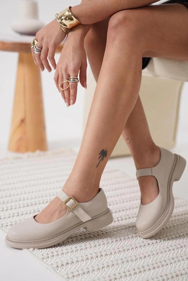 BİÇOMİ Yokox Bej Cilt Oxford Ayakkabı - Image 1