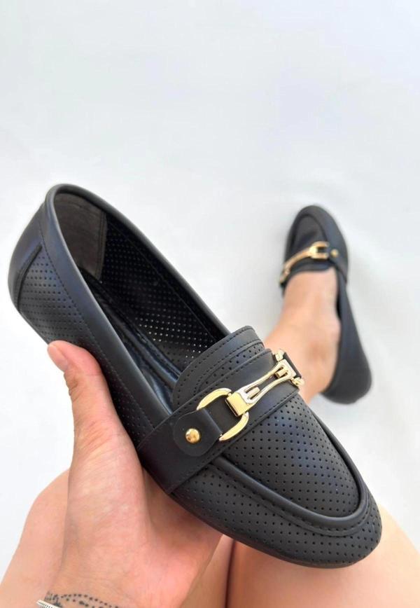 BİÇOMİ Rain Siyah Cilt Babet Ayakkabı - Image 1