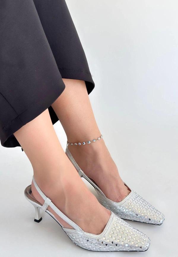 BİÇOMİ Sione Gümüş Cilt Topuklu Ayakkabı - Image 1