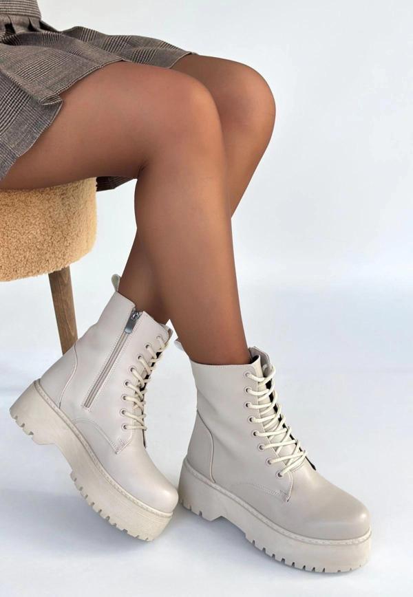 BİÇOMİ Jonni Bej Cilt Bağcıklı Bot - Image 1