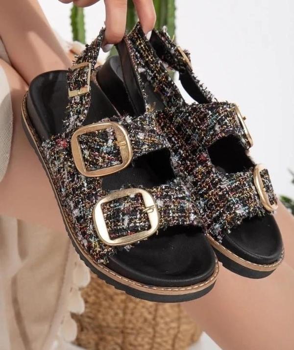 BİÇOMİ Olira Siyah Simli Kemerli Sandalet - Image 1