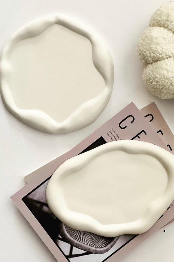 Blanj Hobincan Bulut Görünümlü  Ve Oval 2 Li Dekoratif Tabak | Beyaz - Image 1