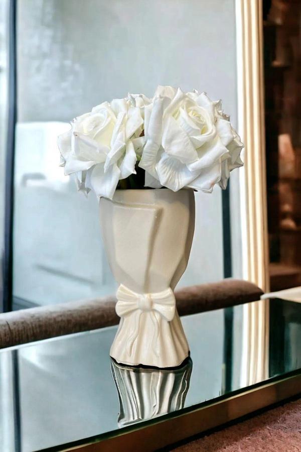 Deyart Iskandinav Büyük Buket Vazo Biblo Çiçeklik Dekoratif Fiyonklu Vazo 20X10X10Cm Bohem - Image 1