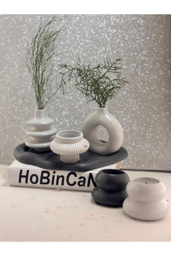 Blanj 2'Li Minimal Vazo Sarılmış Sevgili 2 'Li Tealight Mumluk Sunumluk Bulut Tabak Ozel Set - Image 1