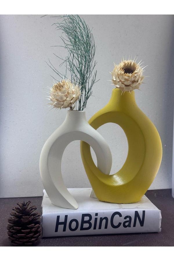 Blanj Sarı Krem Sevgili Vazo 2’Li Set - Image 1