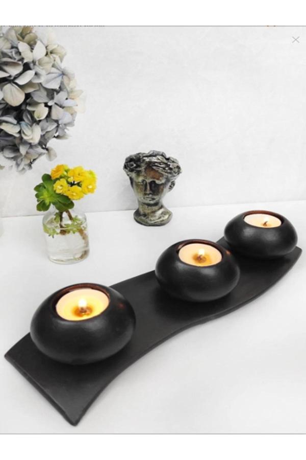 Blanj 4 Parça Siyah Tabaklı Bakır & Siyah Beton Mumluk - Image 1
