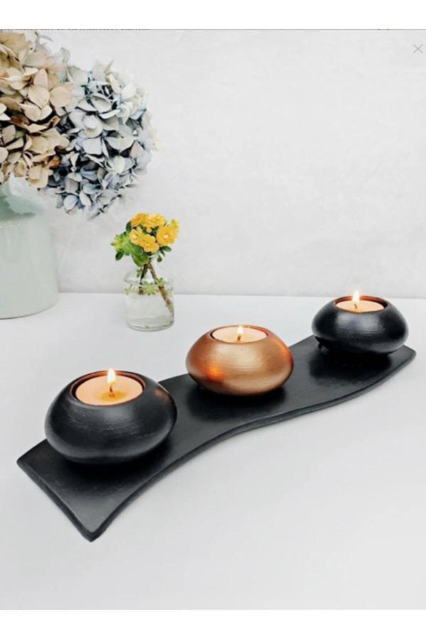 Blanj 4 Parça Siyah Tabaklı Bakır & Siyah - Beton Mumluk - Image 1