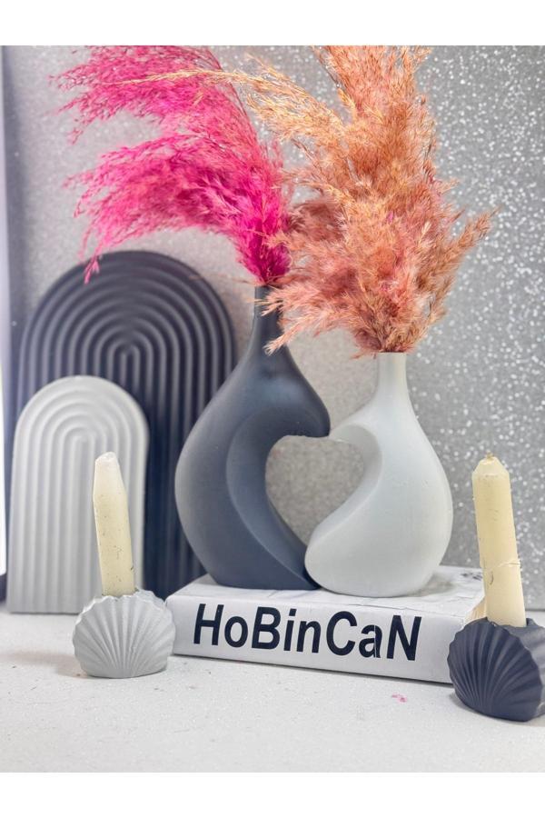 Blanj Kalpli Vazo 2'Li Mumluk Büyük-Küçük Gökkusağı Sunumluk Tabak 6 Parça Lüx Özel Set - Image 1