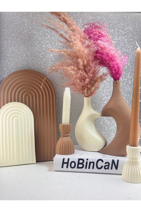 Blanj Kalpli Vazo 2'Li Şamdan Mumluk Büyük-Küçük Gökkusağı Sunumluk Tabak 6 Parça Lüx Özel Set - Image 1