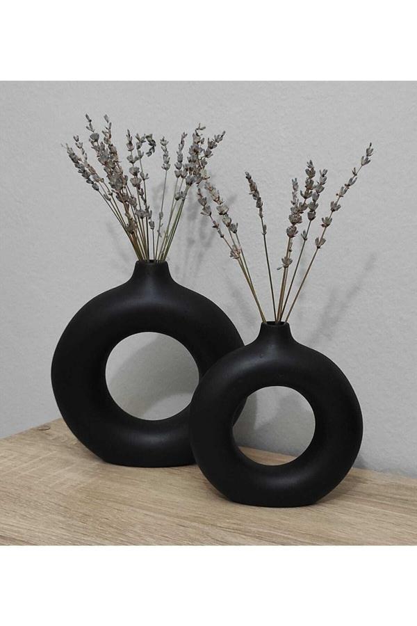 Bukalemun Candle Dekoratif Yuvarlak Vazo 2'Li Set- Obje Renk Siyah Tyc00408519684 - Image 1