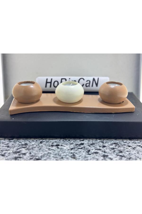 Blanj 4 Parça Mocca Tabaklı Kahve & Krem - Beton Mumluk - Image 1