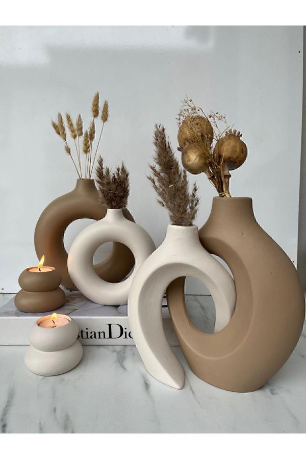 Home Ela Sevgili Vazo Set Dekoratif Halka Mumluklu Set - Image 1
