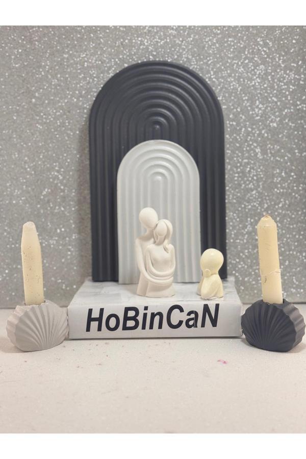 Blanj Sevgili Ve Çoçuk Biblolu 2'Li Mumluk Büyük-Küçük Gökkusağı Sunumluk Tabak 6 Parça Lüx Özel Set - Image 1