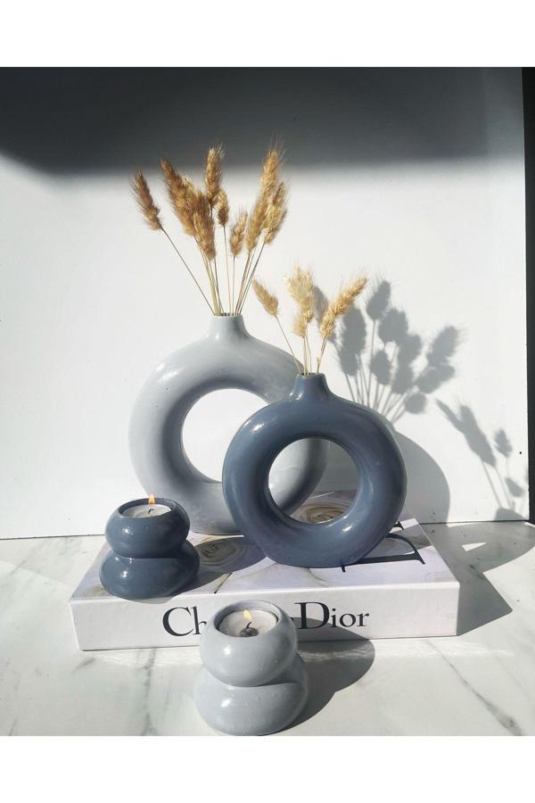 Pelirum Bohem 2'Li Halka Vazo 2'Li Mumluk Set - Image 1