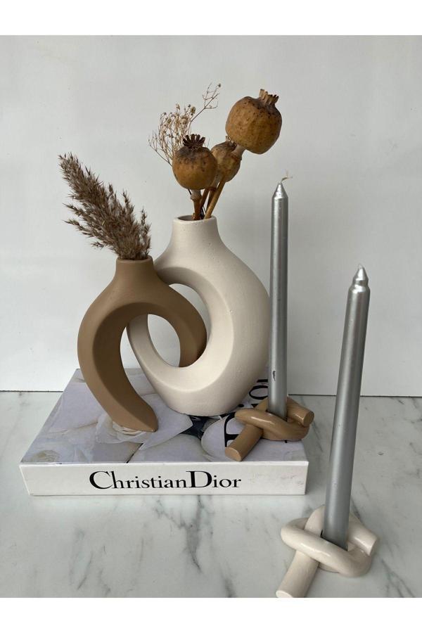 Home Ela Dekoratif Sevgili Vazo, Şamdan Mumluklu Set - Image 1